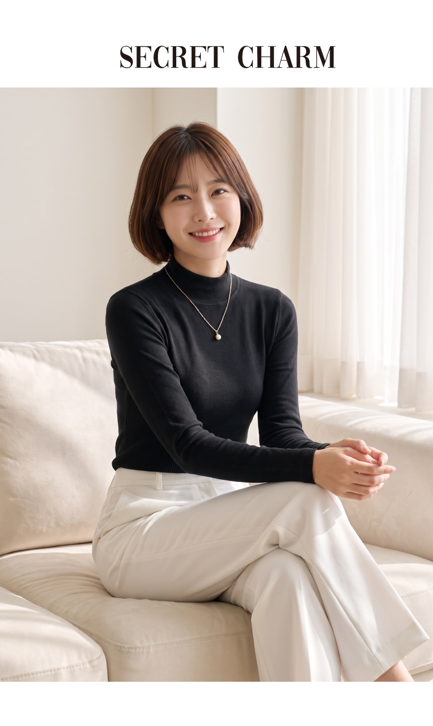 無縫一體成型 高領 輕保暖衛生衣(黑)