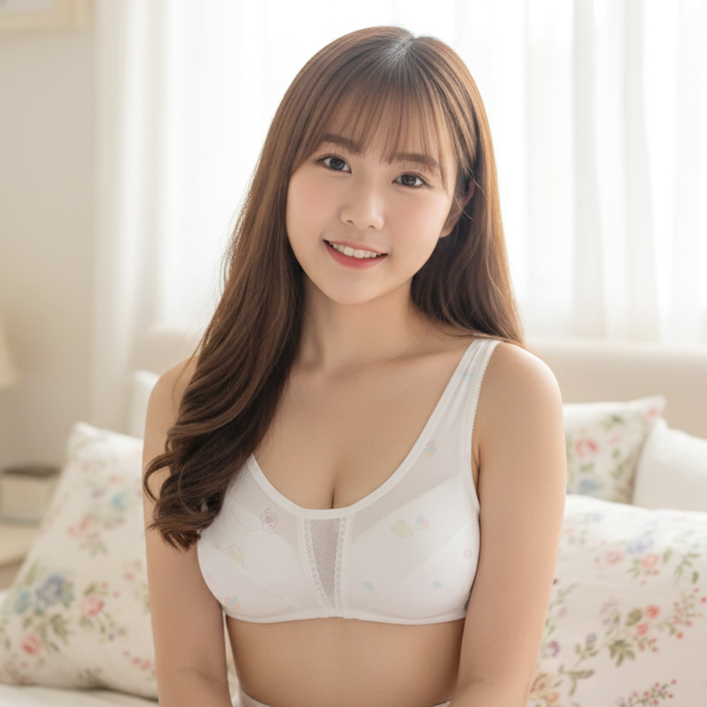 可愛小象。初成長少女 可調式細肩 純棉牛奶紗內衣(香檳)