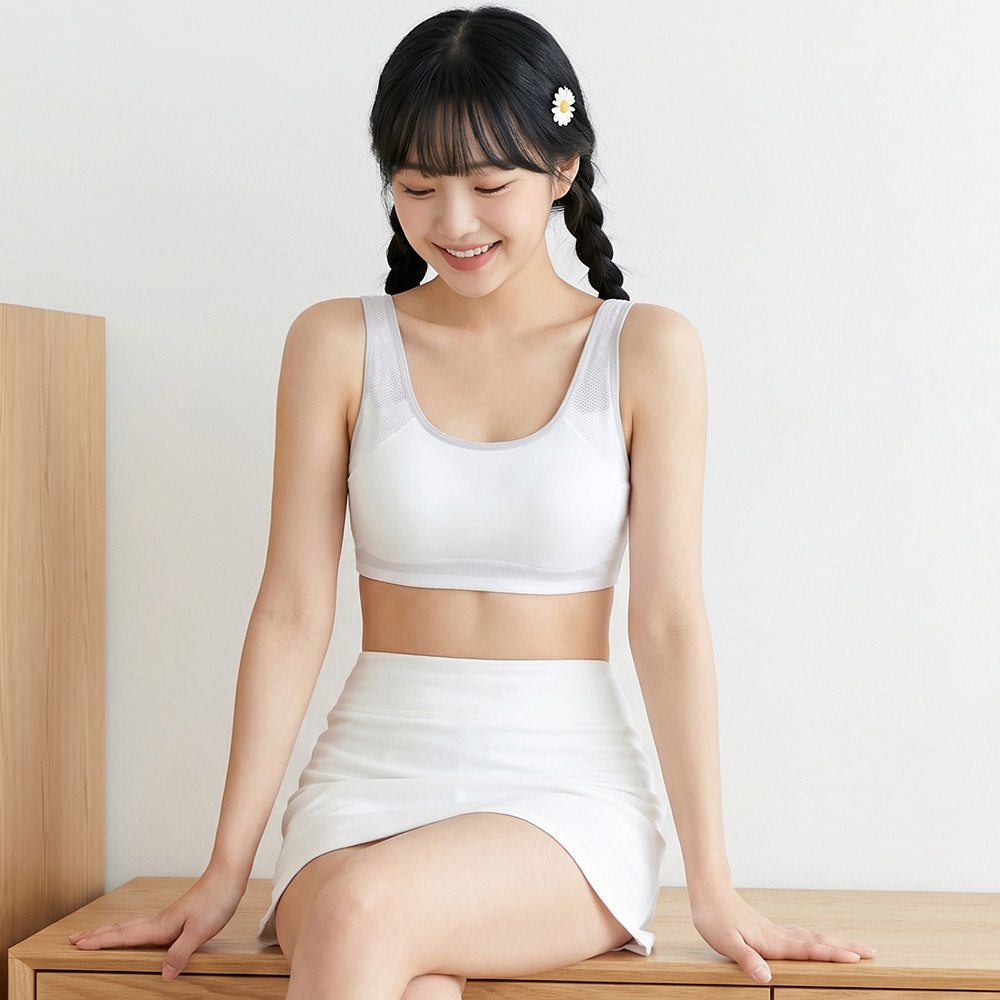 輕氧柔透 純棉 背心式少女內衣(香檳)