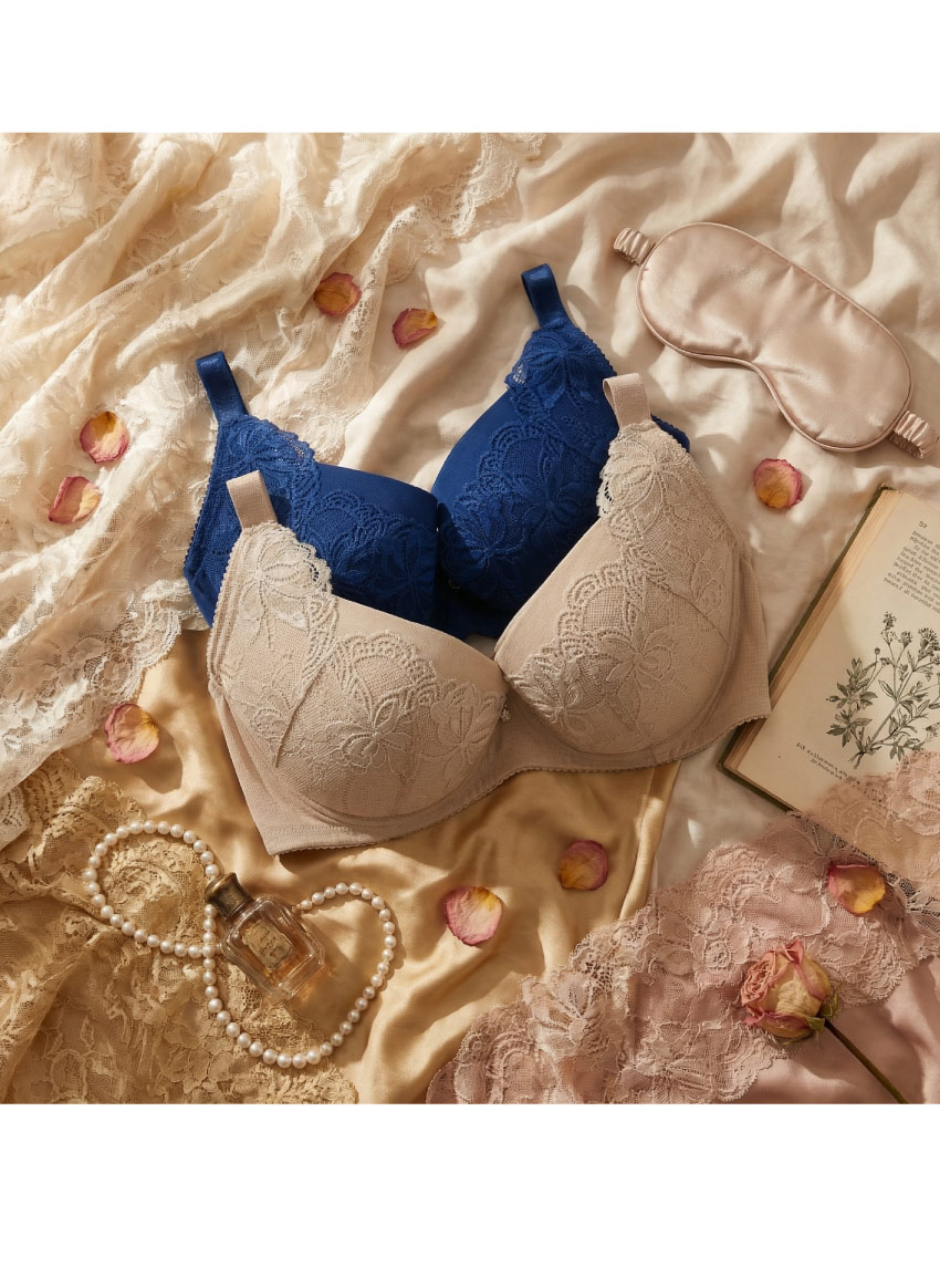 凝香之吻 性感蕾絲 包覆集中舒棉內衣CDEFG罩杯(深藍)