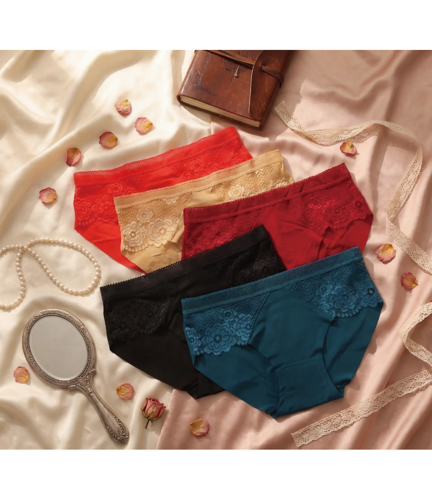 低腰 無痕性感蕾絲透膚貼身褲 (隨機色) 3件組