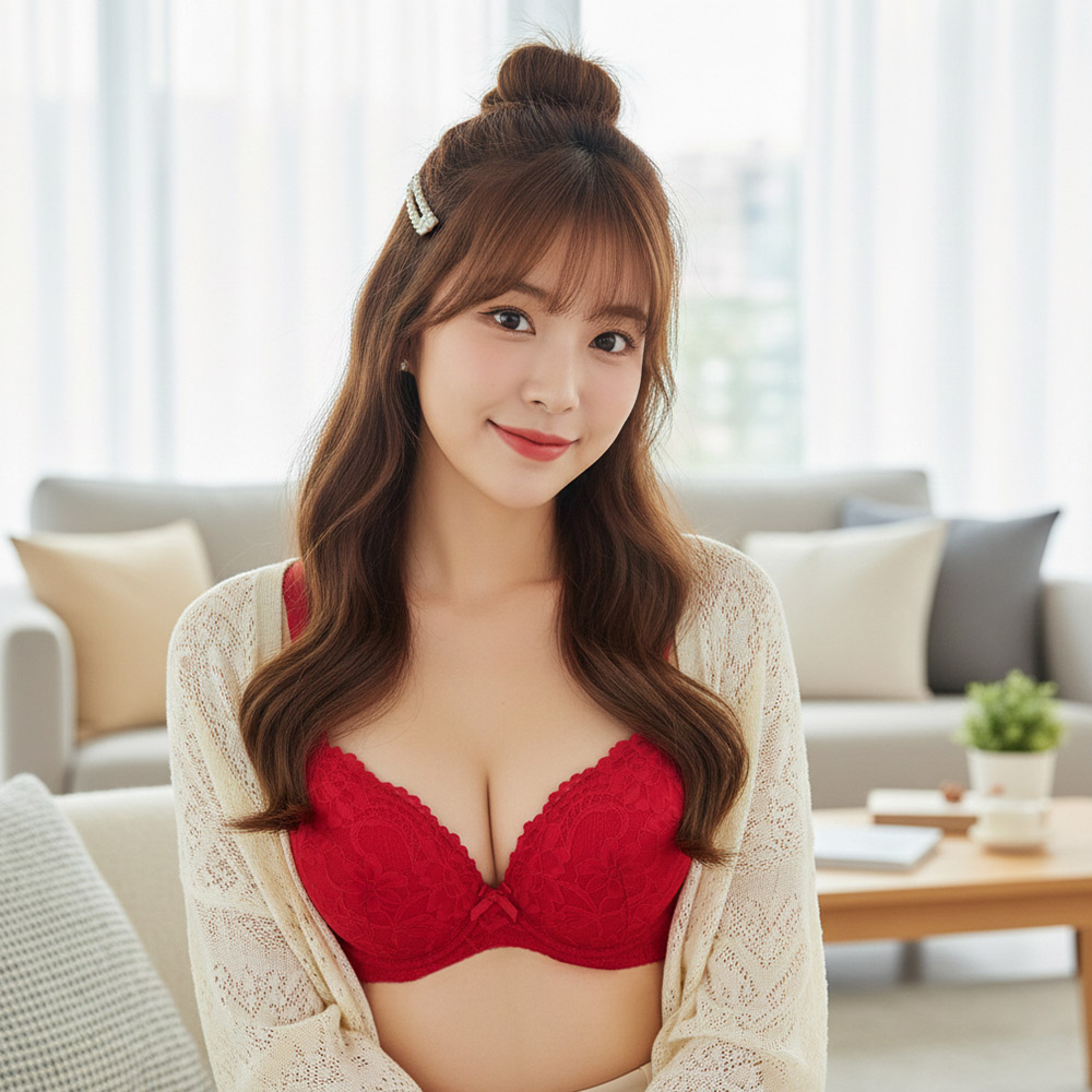 花芯 軟鋼圈 深V低脊心包覆機能型內衣C罩杯(紅)