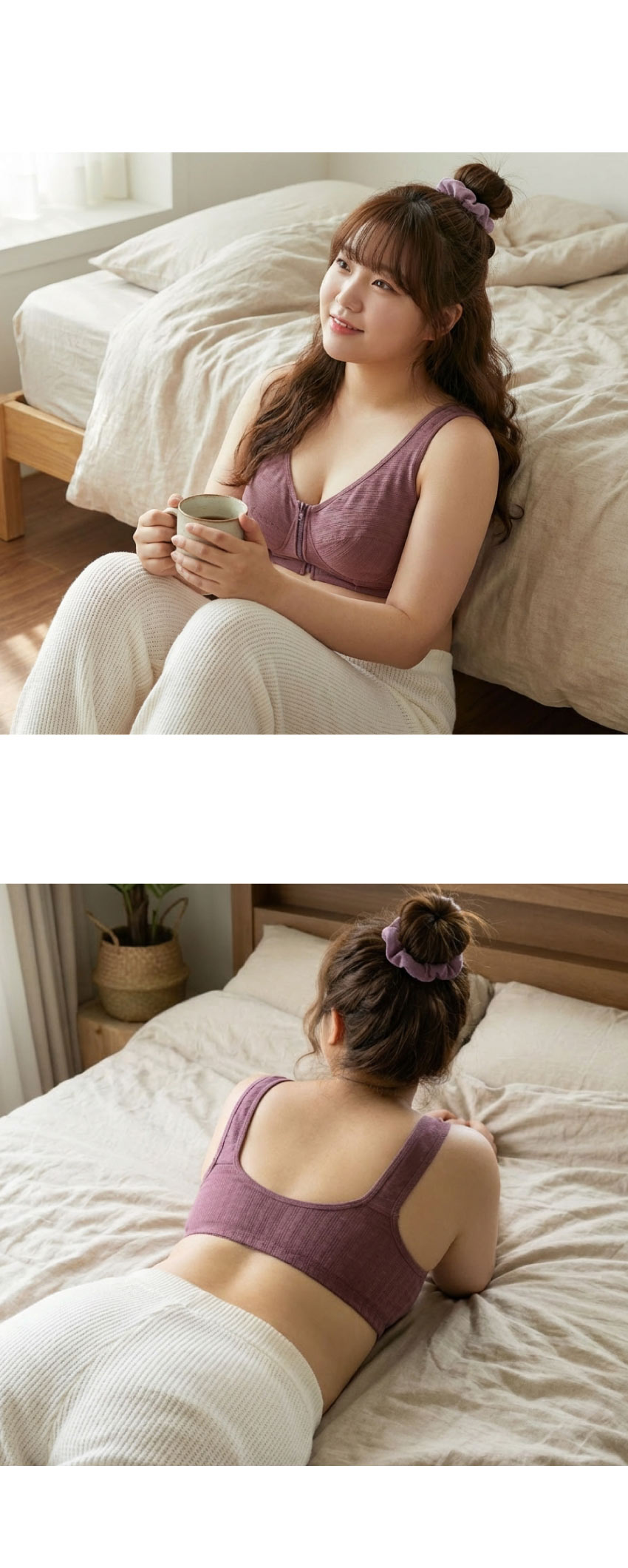 前開式拉鍊 絲棉透氣內衣 38-46 CD罩杯(深紫色)
