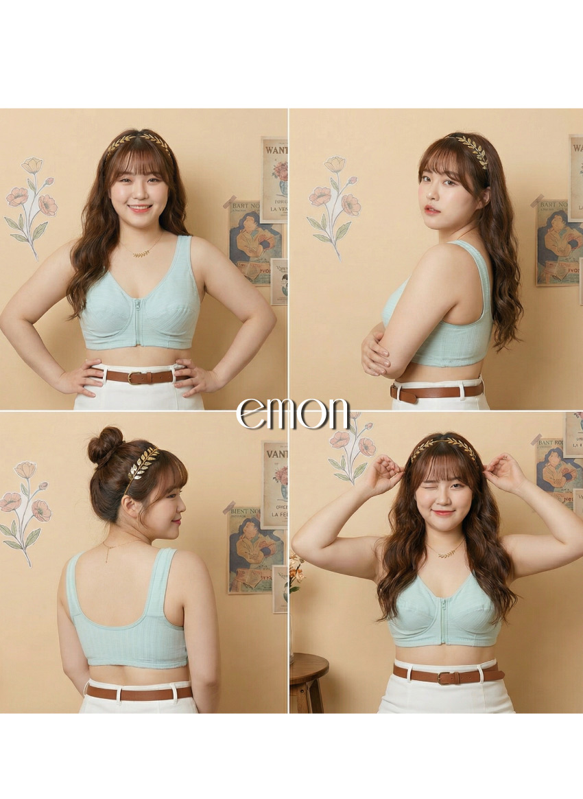 前開式拉鍊 絲棉透氣內衣 38-46 CD罩杯(淺綠)