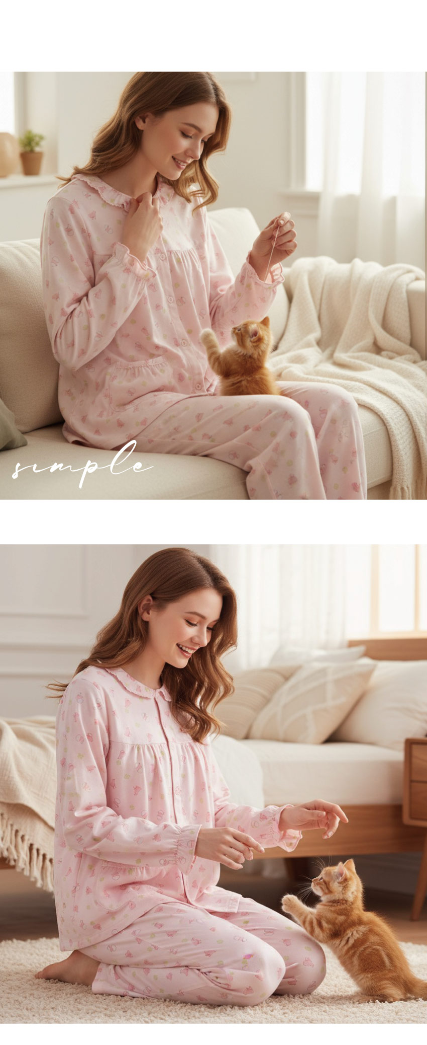 萌感小雞 柔軟舒眠棉質 睡衣睡褲成套組(粉色)