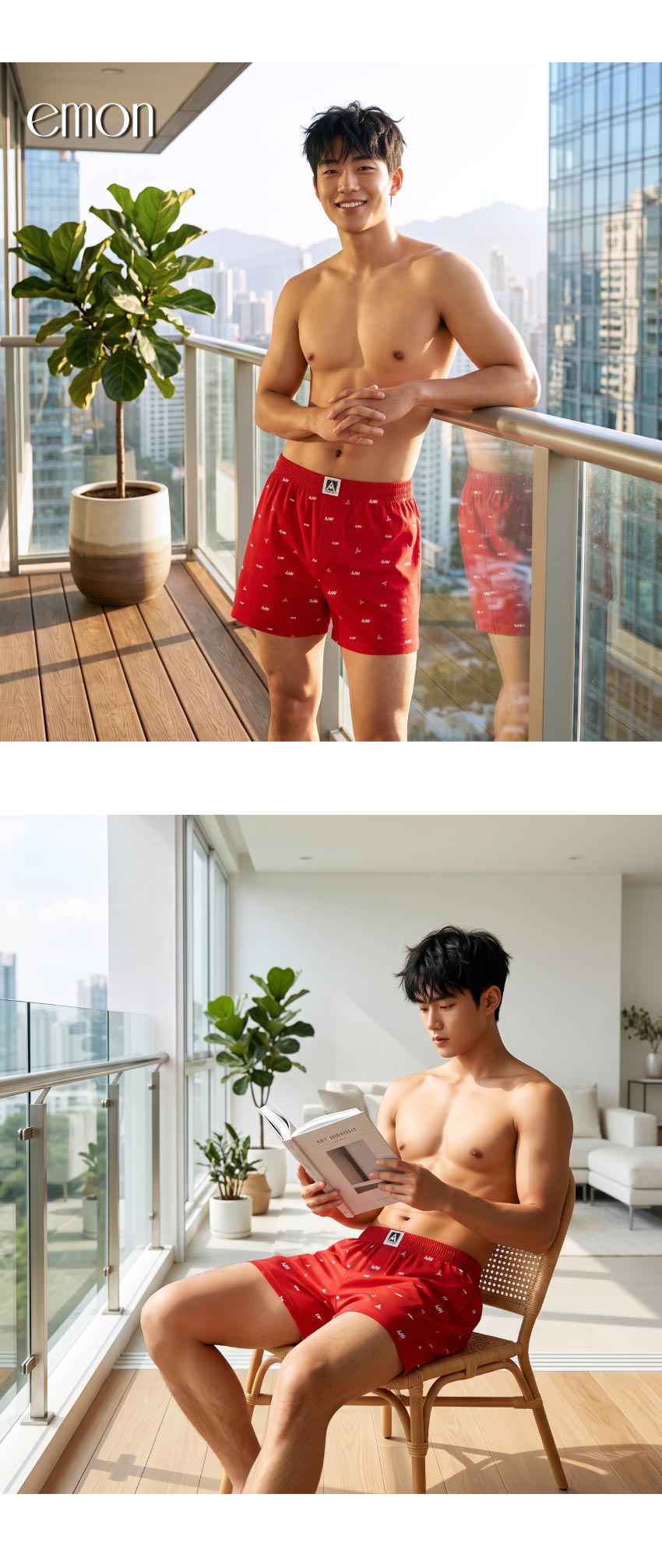 100%純棉 LOGO印花 男性寬鬆四角褲(紅)