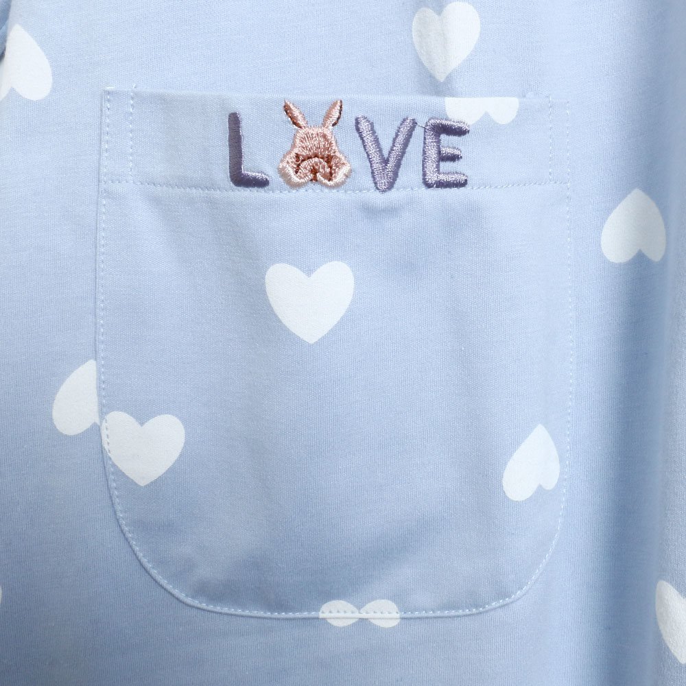 愛心滿屋 柔軟舒眠棉質 睡衣睡褲成套組(藍色)