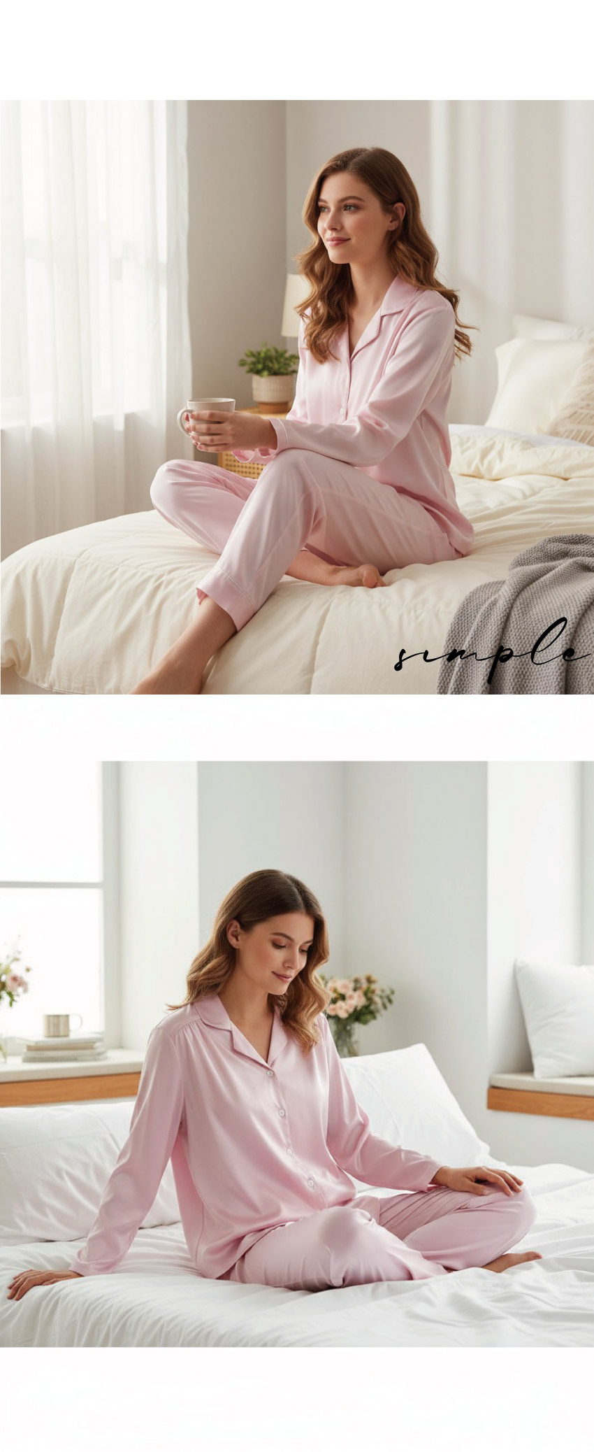 MIT台灣製 簡約 光澤絲柔緞面 睡衣睡褲成套組(粉)