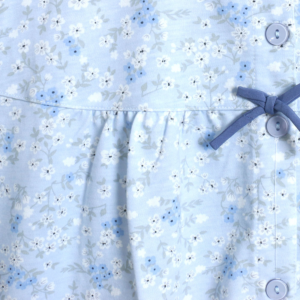 田園小花 柔軟舒眠棉質 睡衣睡褲成套組(藍色)