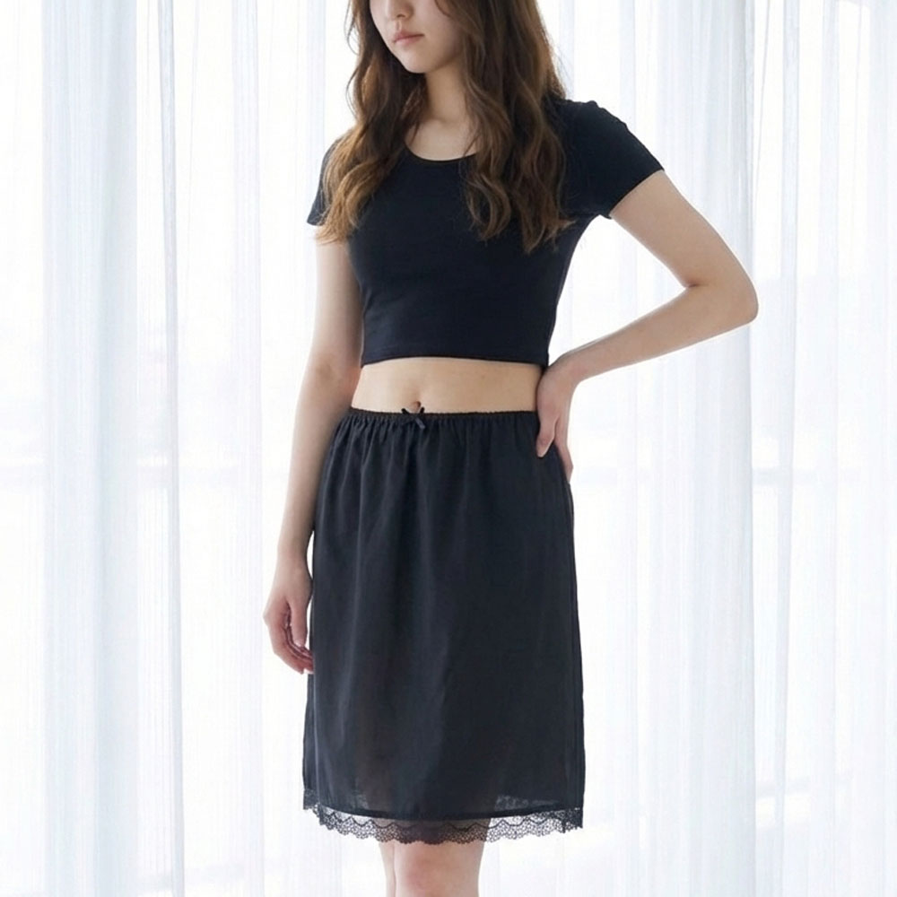 MIT舒適棉質套裙(黑)(防走光襯裙)