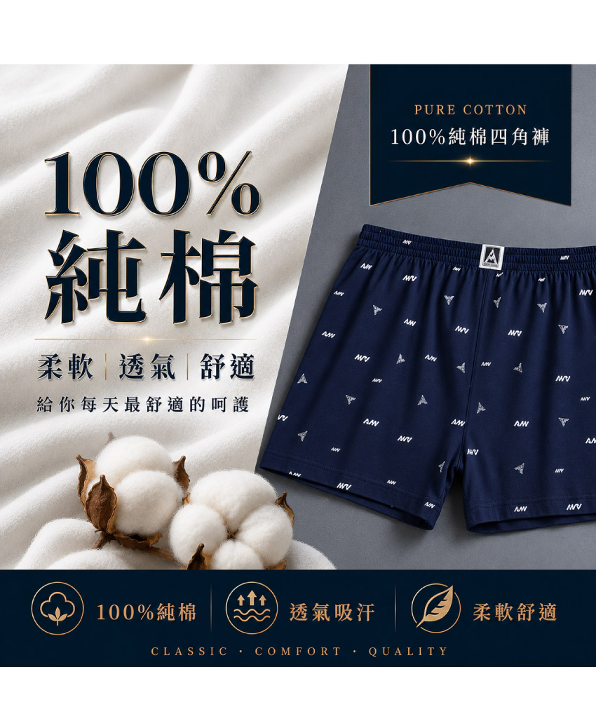 100%純棉 LOGO印花 男性寬鬆四角褲(灰)