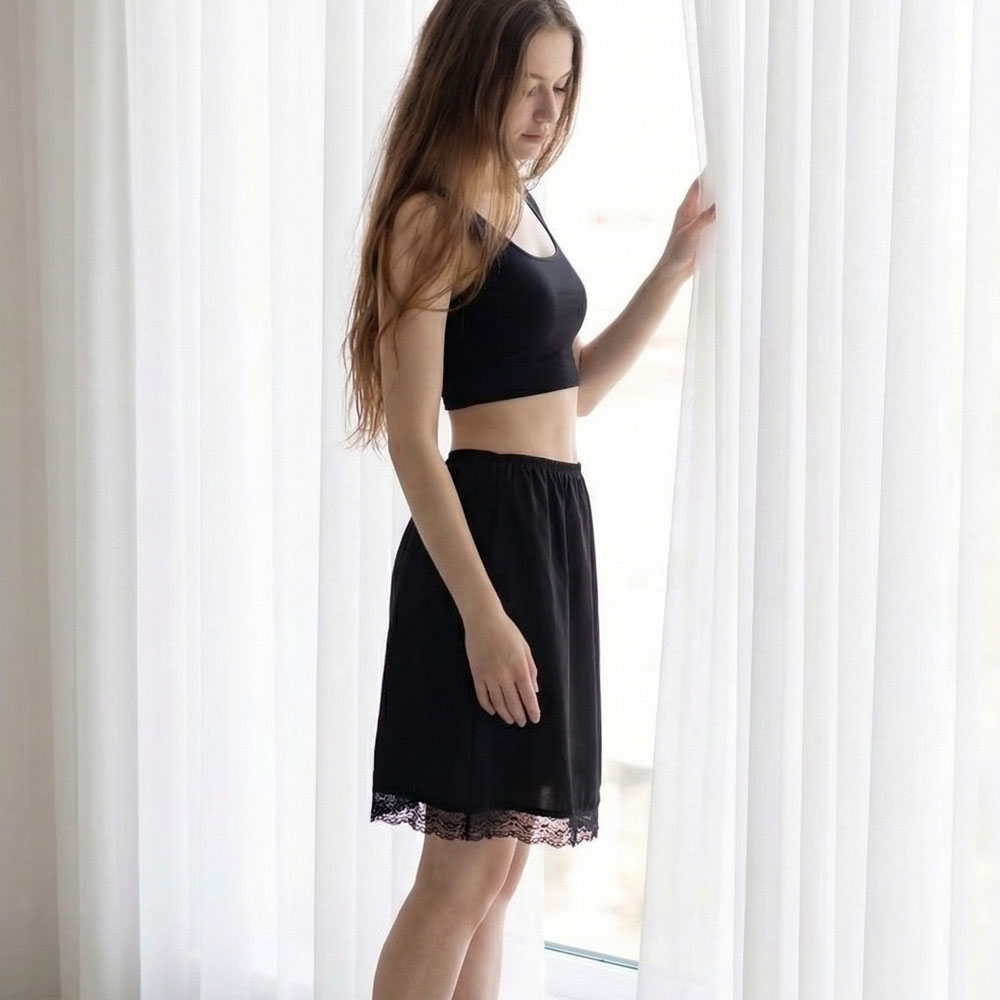 MIT舒適棉質套裙(黑)(防走光襯裙)