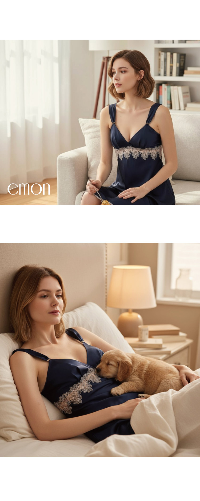 夜色時光 絲柔緞 細肩帶性感開岔連身裙睡衣(藍)