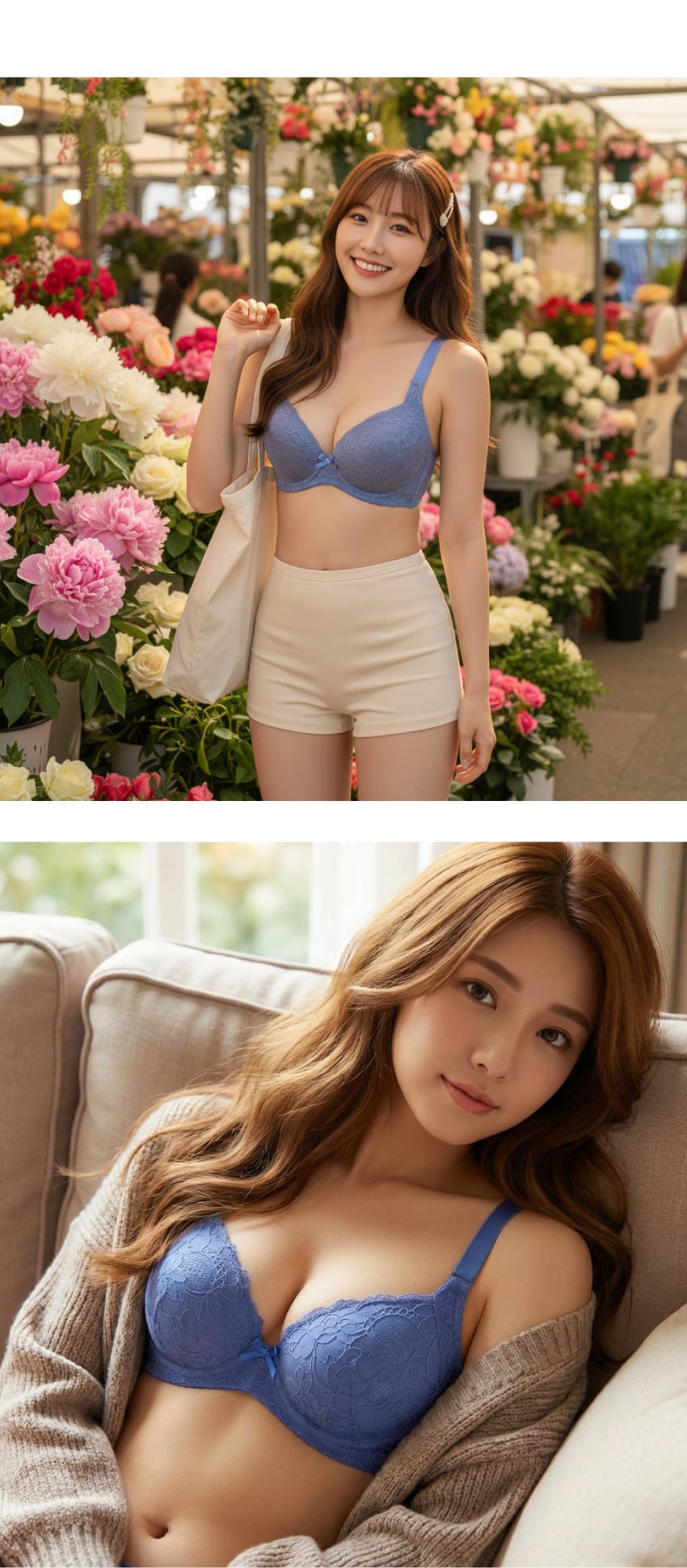 花芯 軟鋼圈 深V低脊心包覆機能型內衣C罩杯(藍)