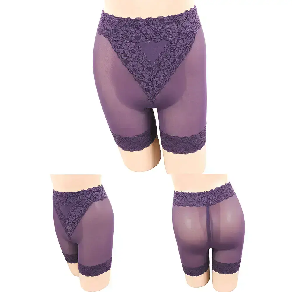 輕機能微塑 蕾絲花邊美臀高腰平口修飾褲(深紫)