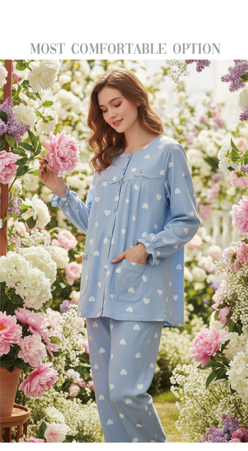 愛心滿屋 柔軟舒眠棉質 睡衣睡褲成套組(藍色)