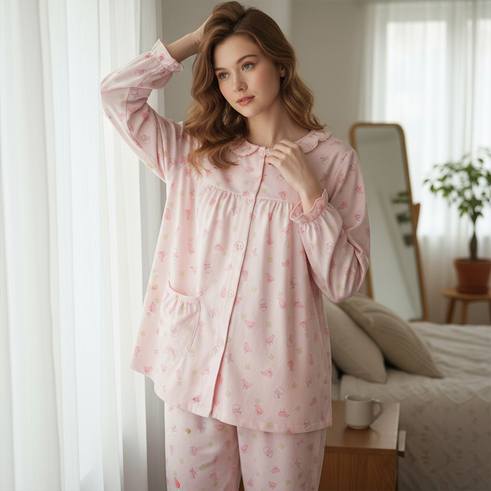 萌感小雞 柔軟舒眠棉質 睡衣睡褲成套組(粉色)