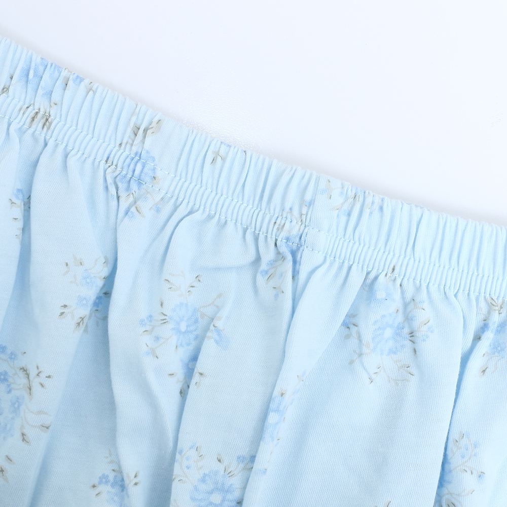 水漾小花 柔軟舒眠棉質 睡衣睡褲成套組(藍)