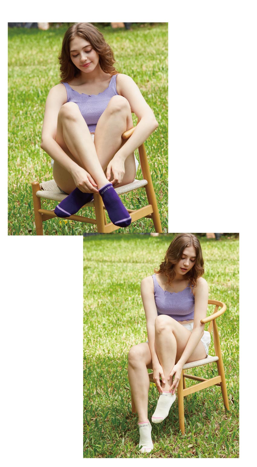 跳色滾邊 低筒 機能運動襪(深紫)