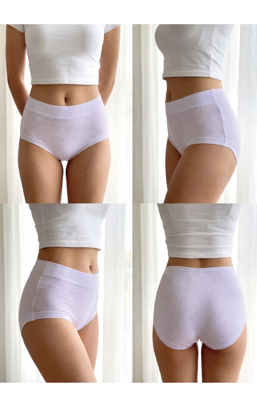 中腰 抑菌 蝴蝶結緹花貼身褲 (隨機色) 3件組