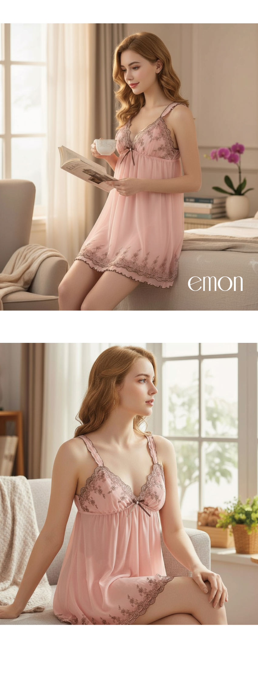 玫瑰花園 柔紗 細肩帶性感連身裙睡衣(藍)