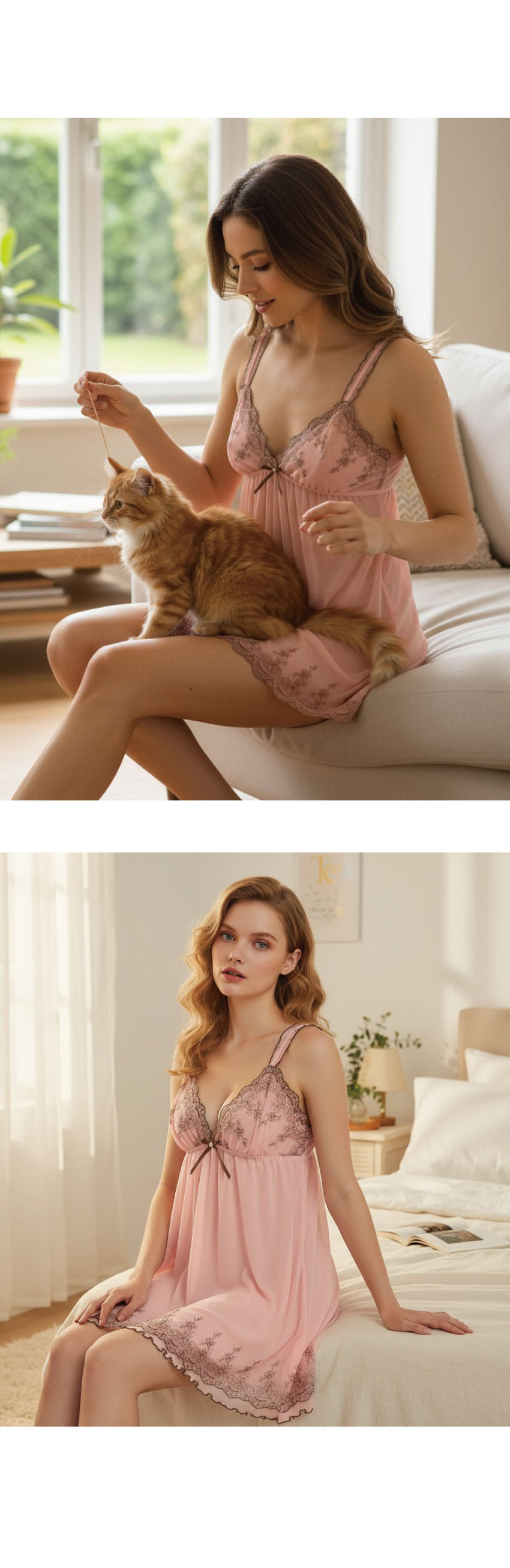 玫瑰花園 柔紗 細肩帶性感連身裙睡衣(藍)