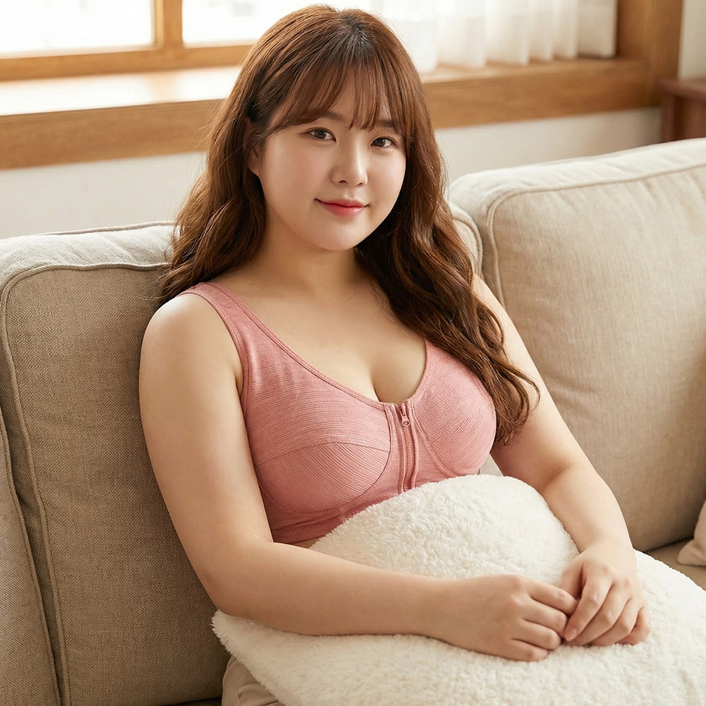 前開式拉鍊 絲棉透氣內衣 38-46 CD罩杯(豆沙色)