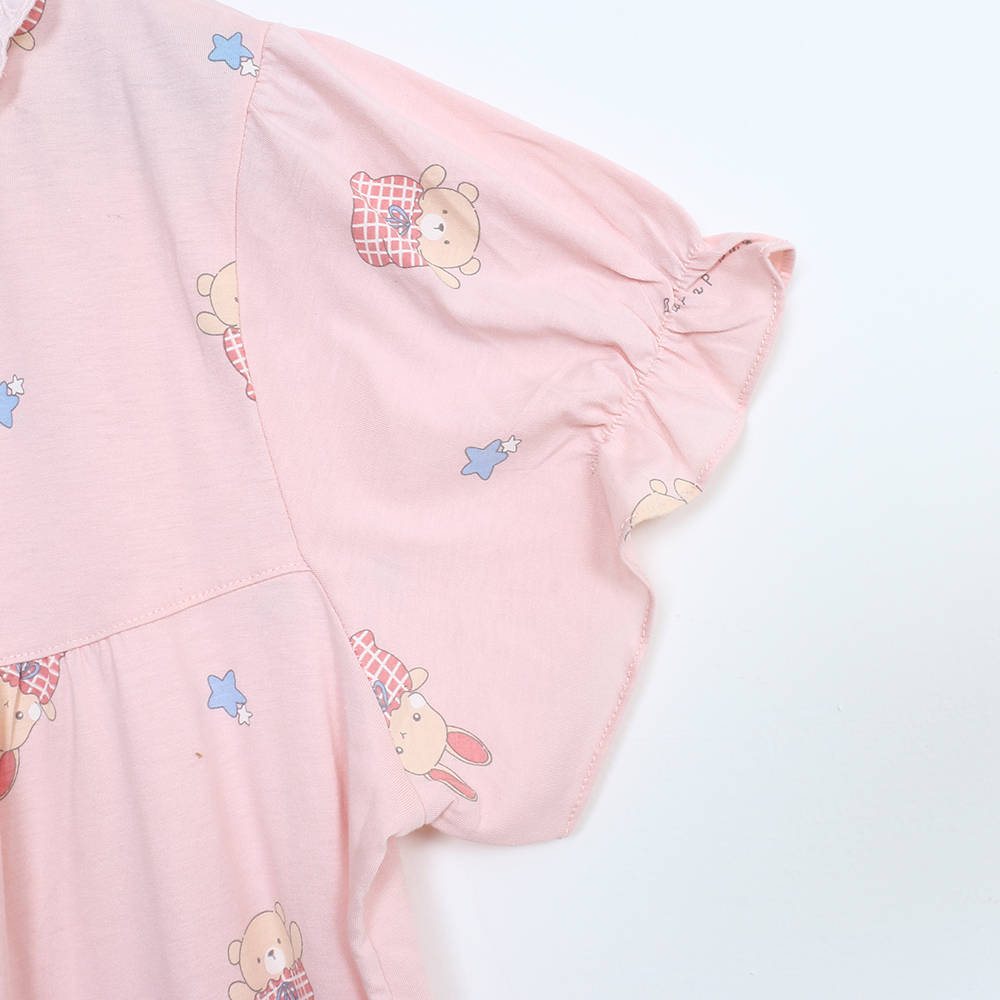 睡萌聚落 柔軟舒眠棉質 連身裙睡衣(粉)