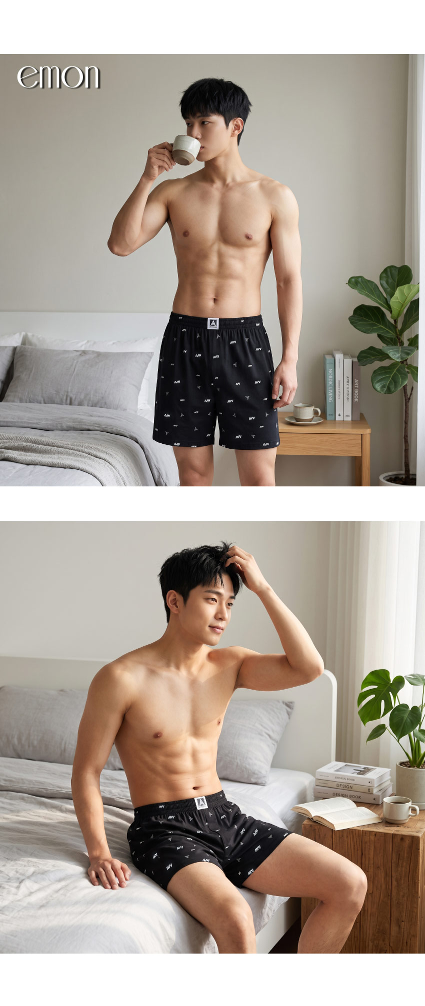 100%純棉 LOGO印花 男性寬鬆四角褲(黑)
