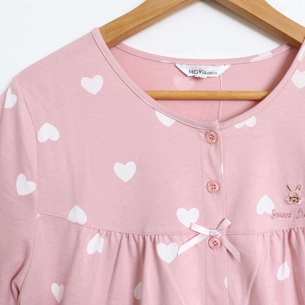 愛心滿屋 柔軟舒眠棉質 睡衣睡褲成套組(粉色)