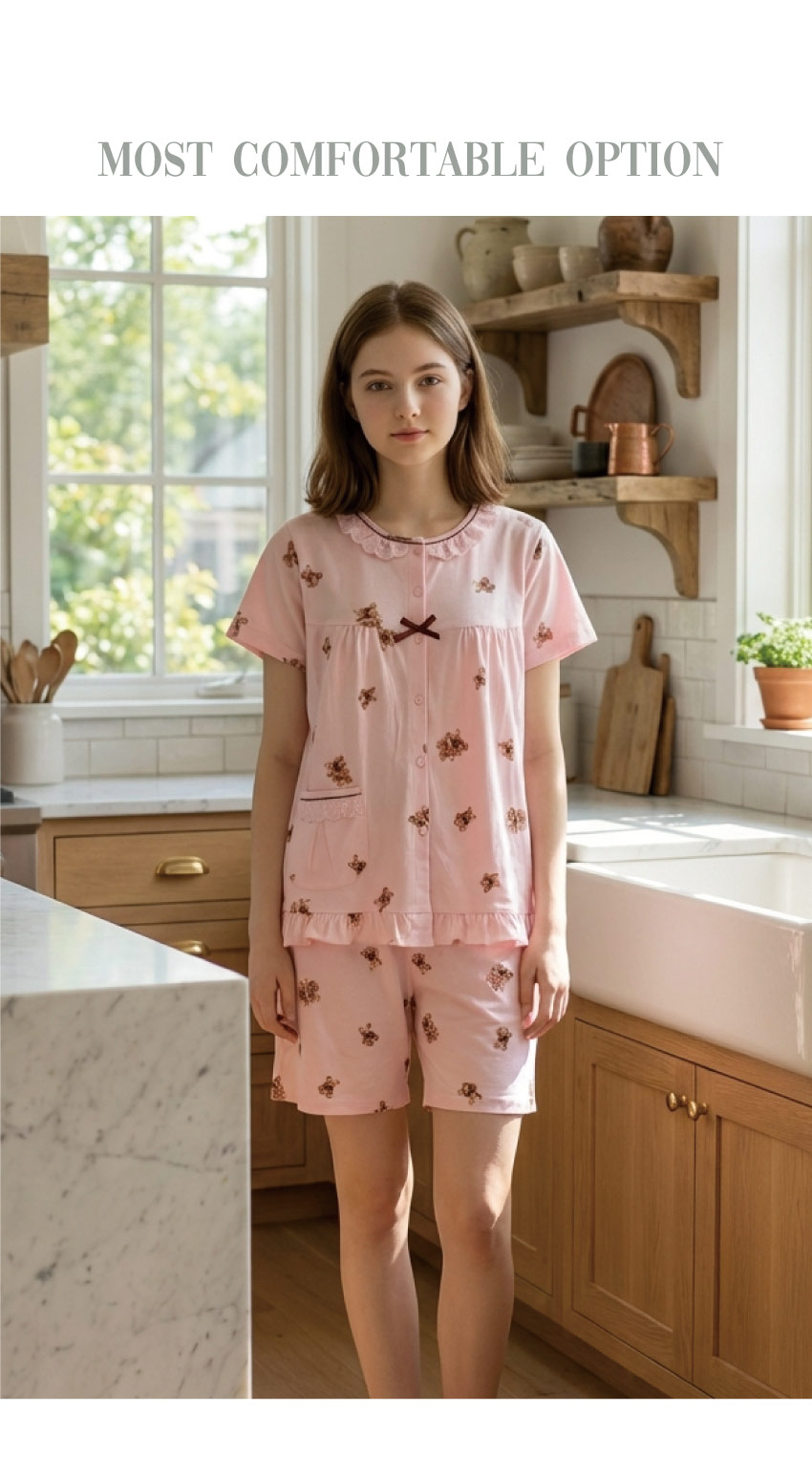 熱戀熊熊 柔軟舒眠棉質 睡衣睡褲成套組(粉)