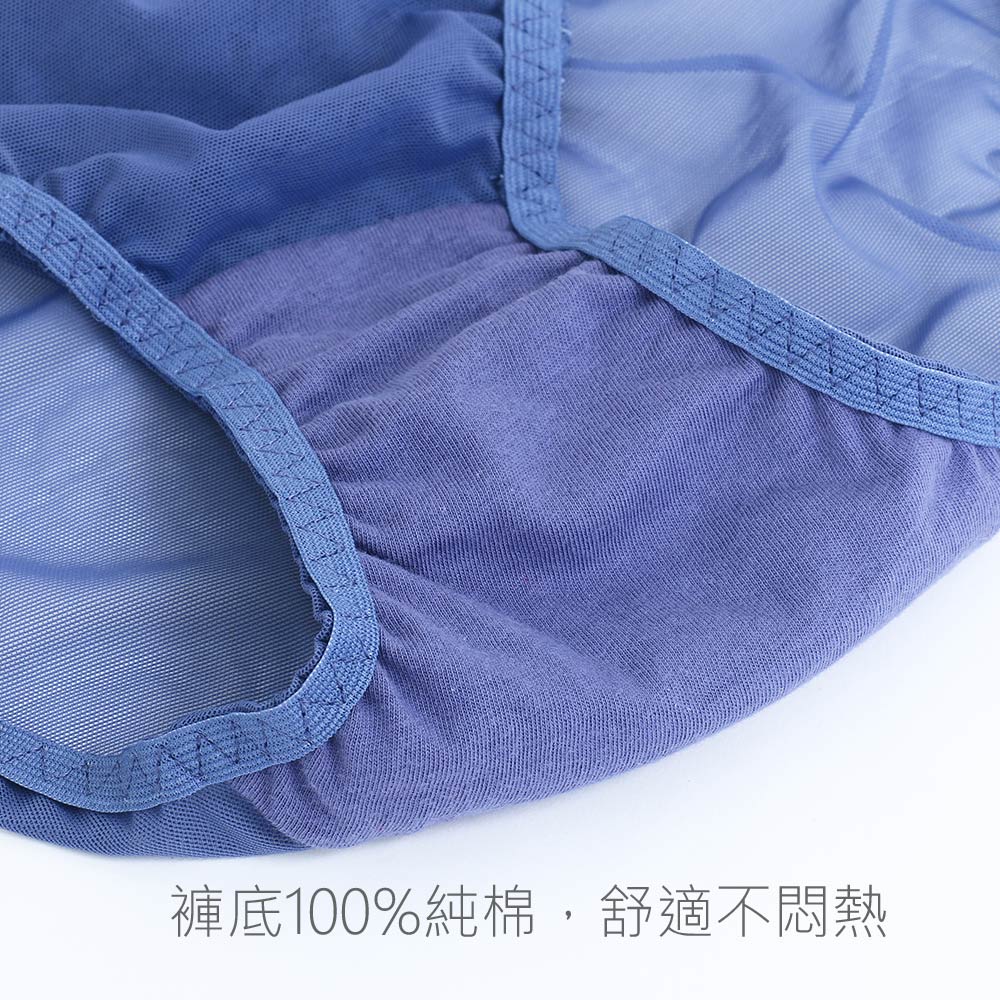 午夜魅語 性感透膚 低腰 女三角褲(灰藍色)