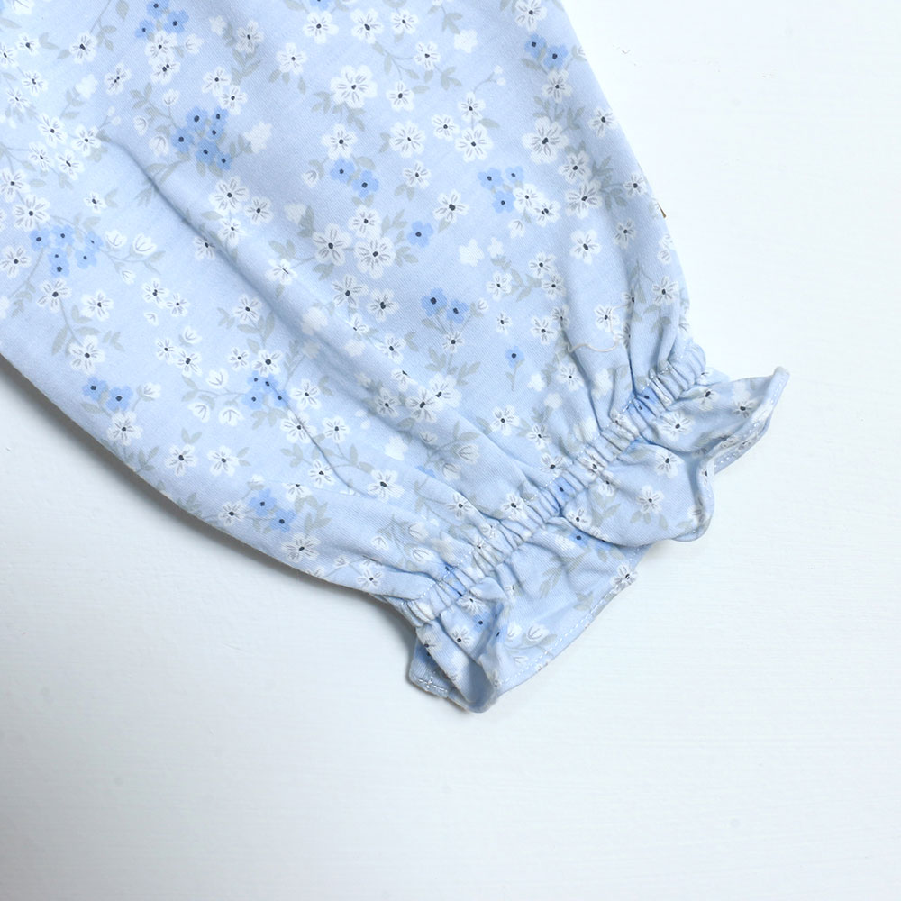 田園小花 柔軟舒眠棉質 睡衣睡褲成套組(藍色)