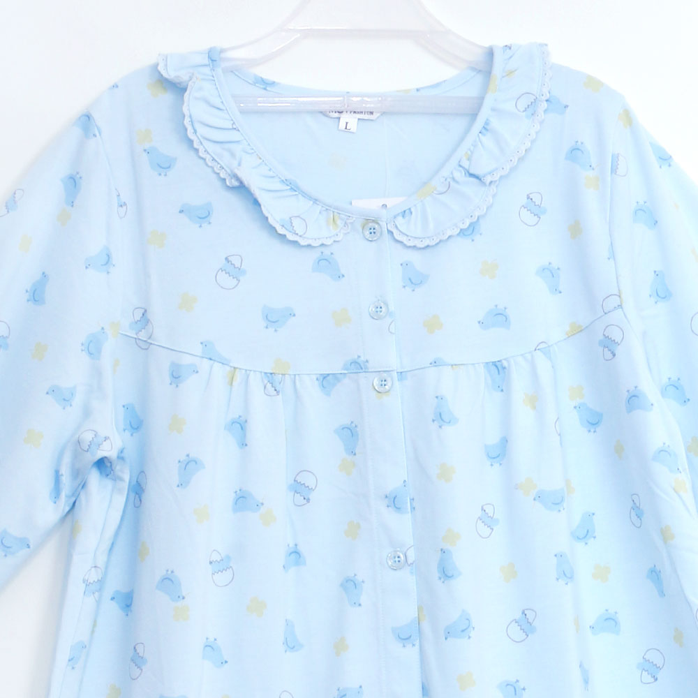 萌感小雞 柔軟舒眠棉質 連身裙睡衣(藍色)