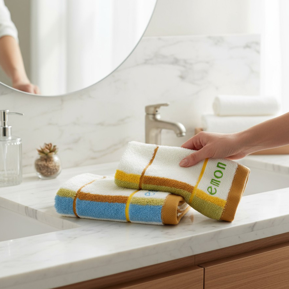 MIT台灣製造 100%純棉彩條毛巾(藍綠色)2件組