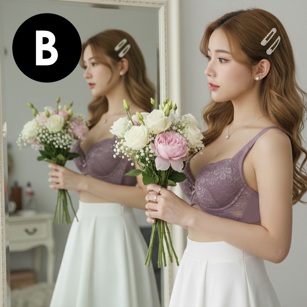 花蕾 軟鋼圈 深V低脊心包覆機能型內衣B罩杯(芋紫色)