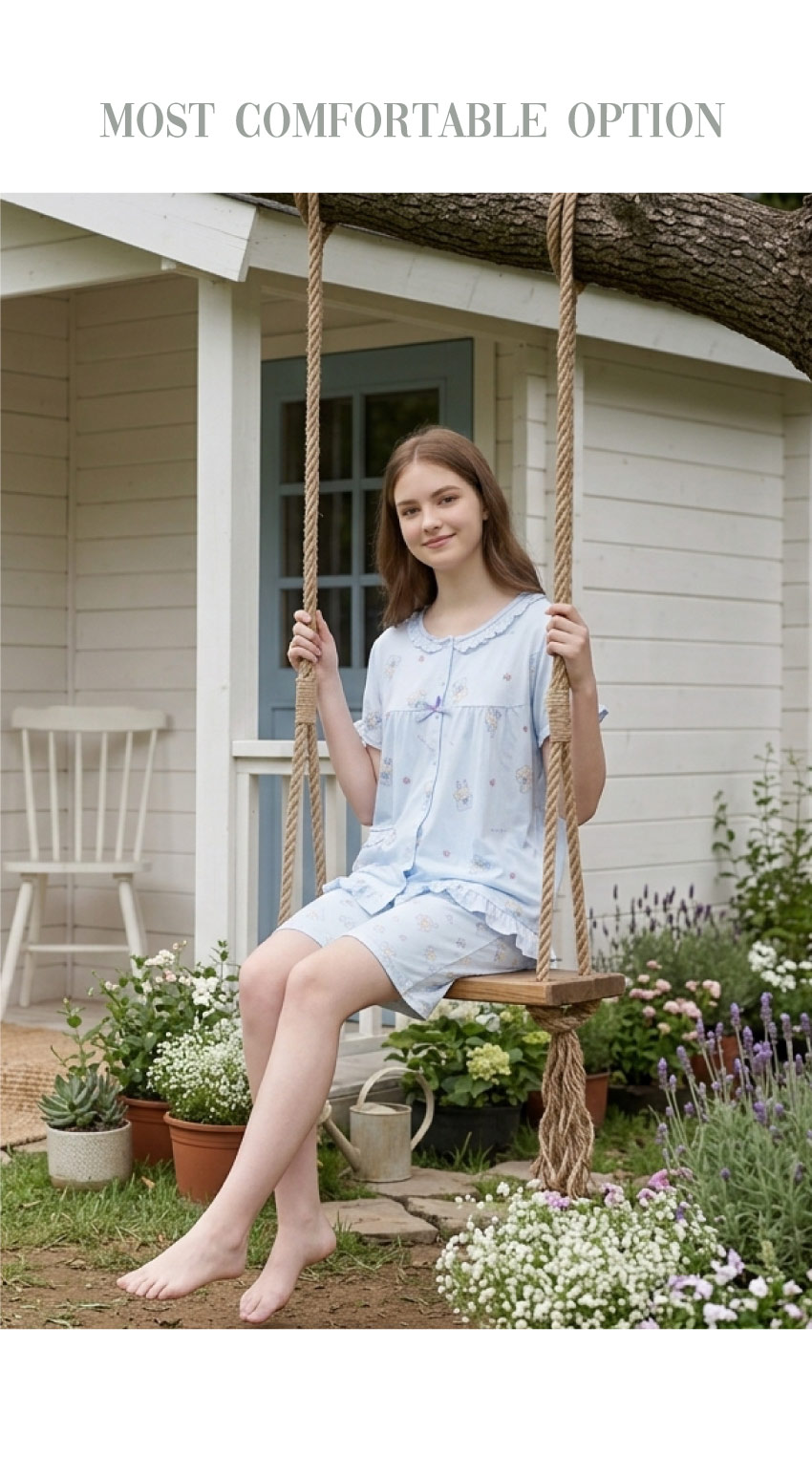 睡萌聚落 柔軟舒眠棉質 睡衣睡褲成套組(藍色)