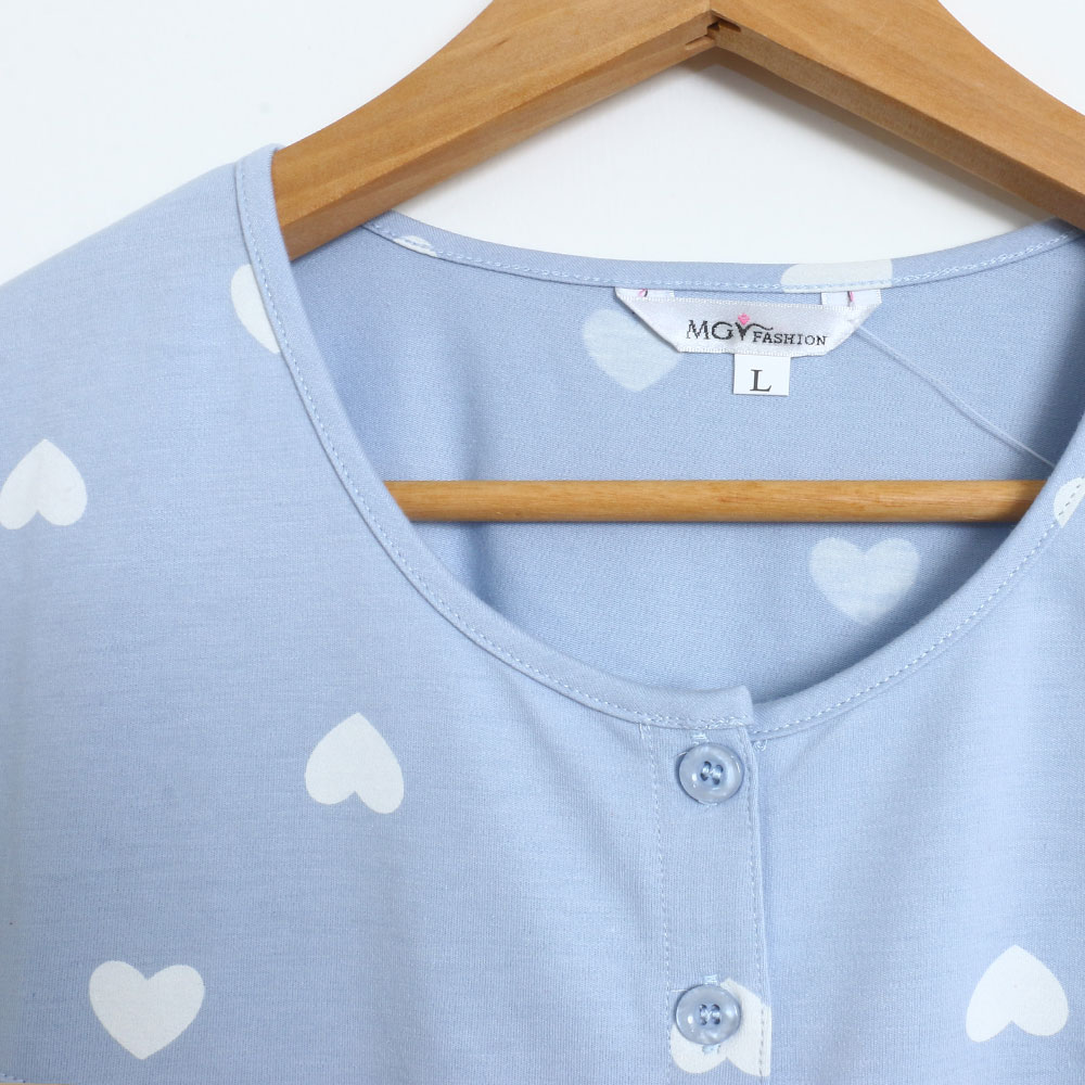 愛心滿屋 柔軟舒眠棉質 睡衣睡褲成套組(藍色)