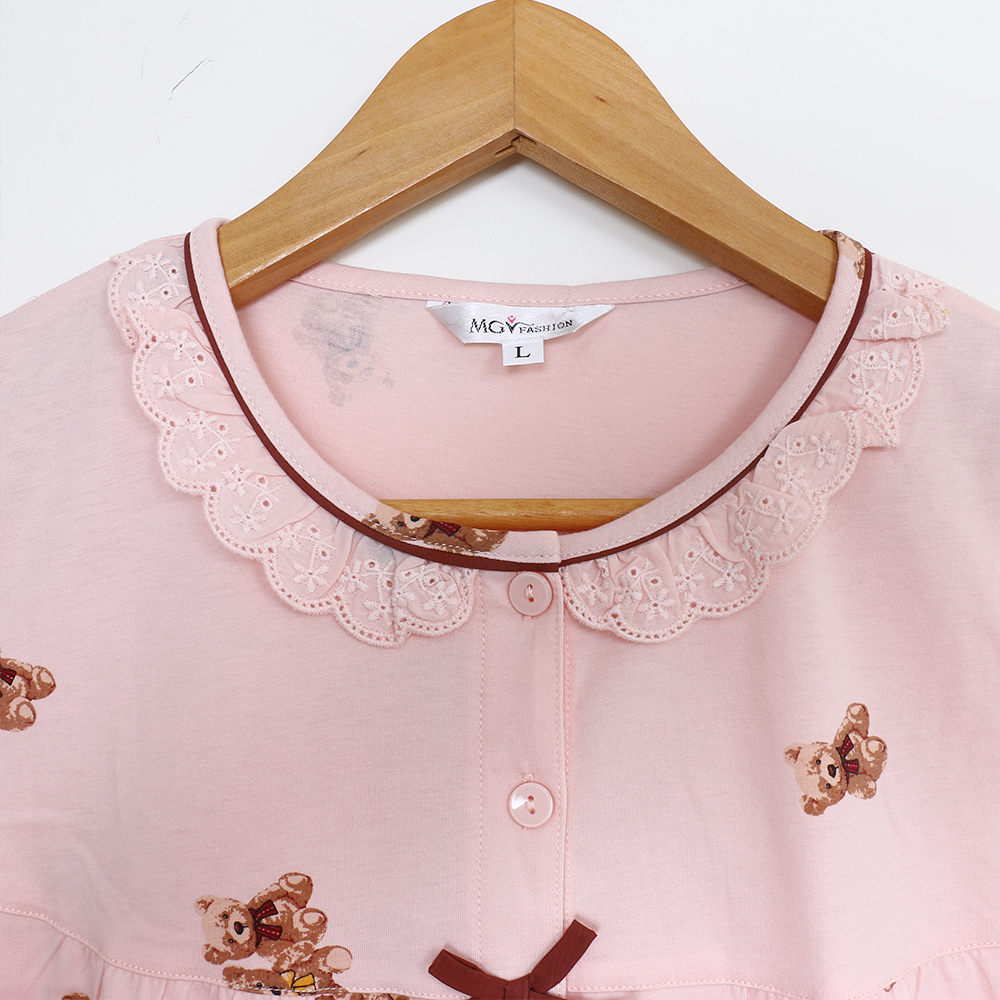 熱戀熊熊 柔軟舒眠棉質 睡衣睡褲成套組(粉)