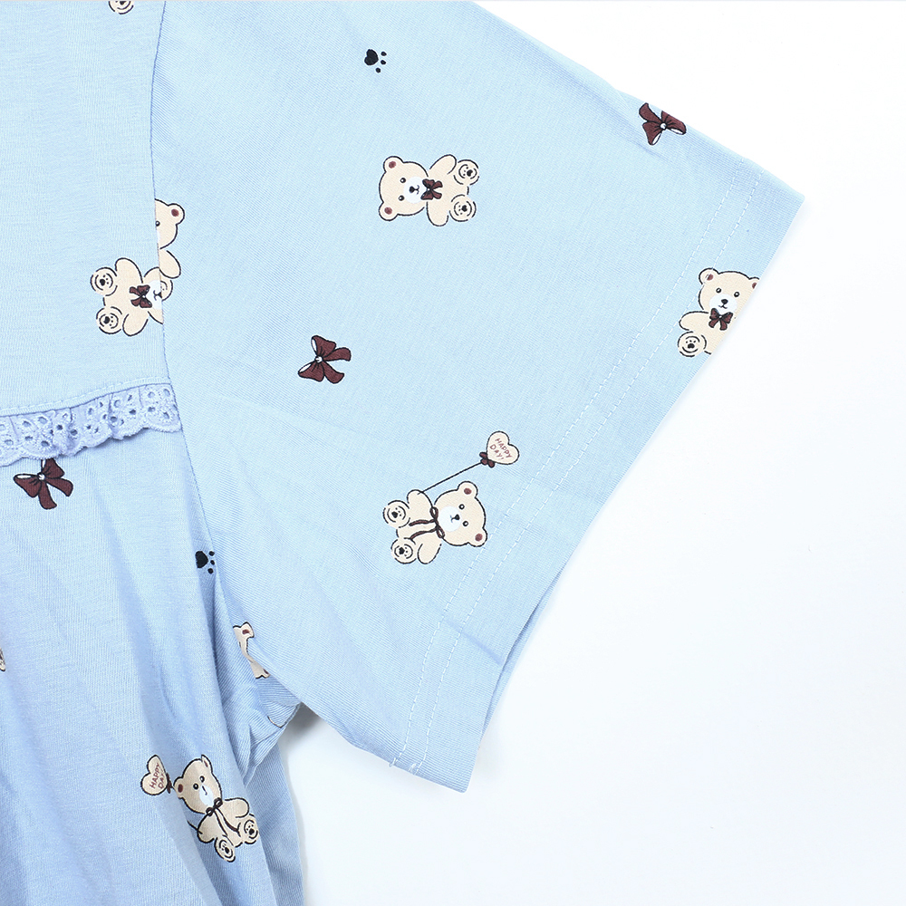 掬米熊熊 柔軟舒眠棉質 連身裙睡衣(藍)