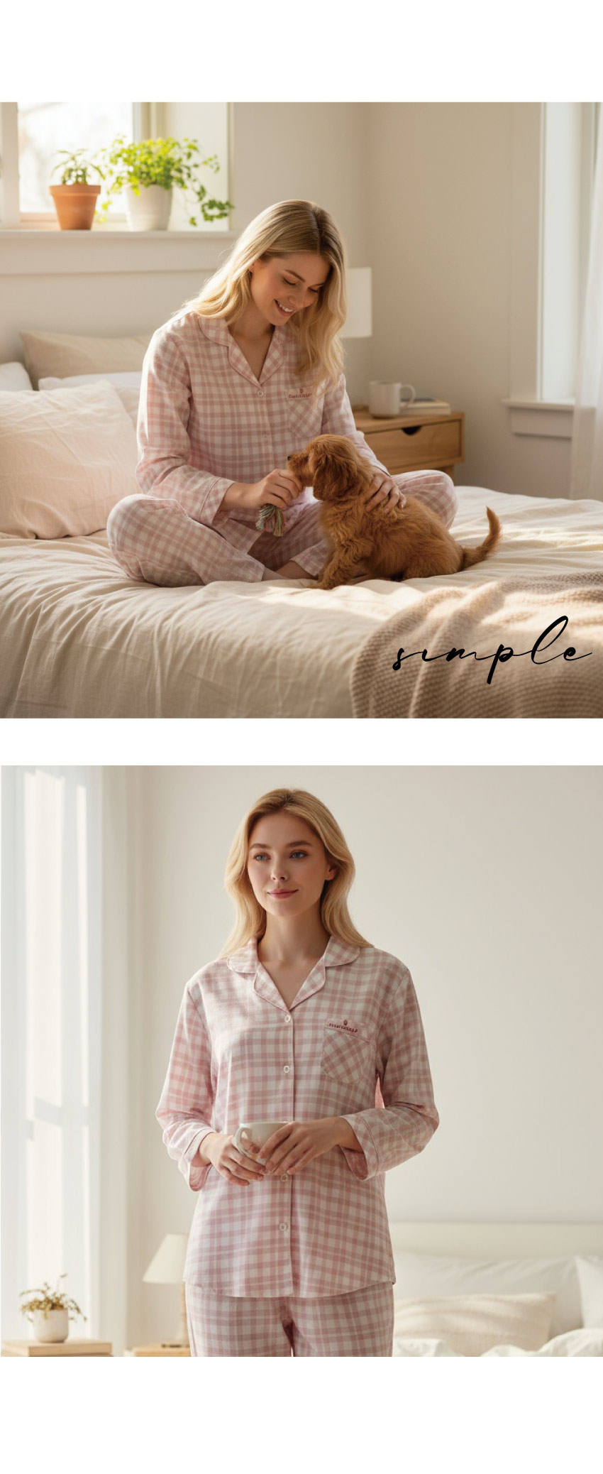 MIT台灣製 舒柔慵懶格子 睡衣睡褲成套組(粉)