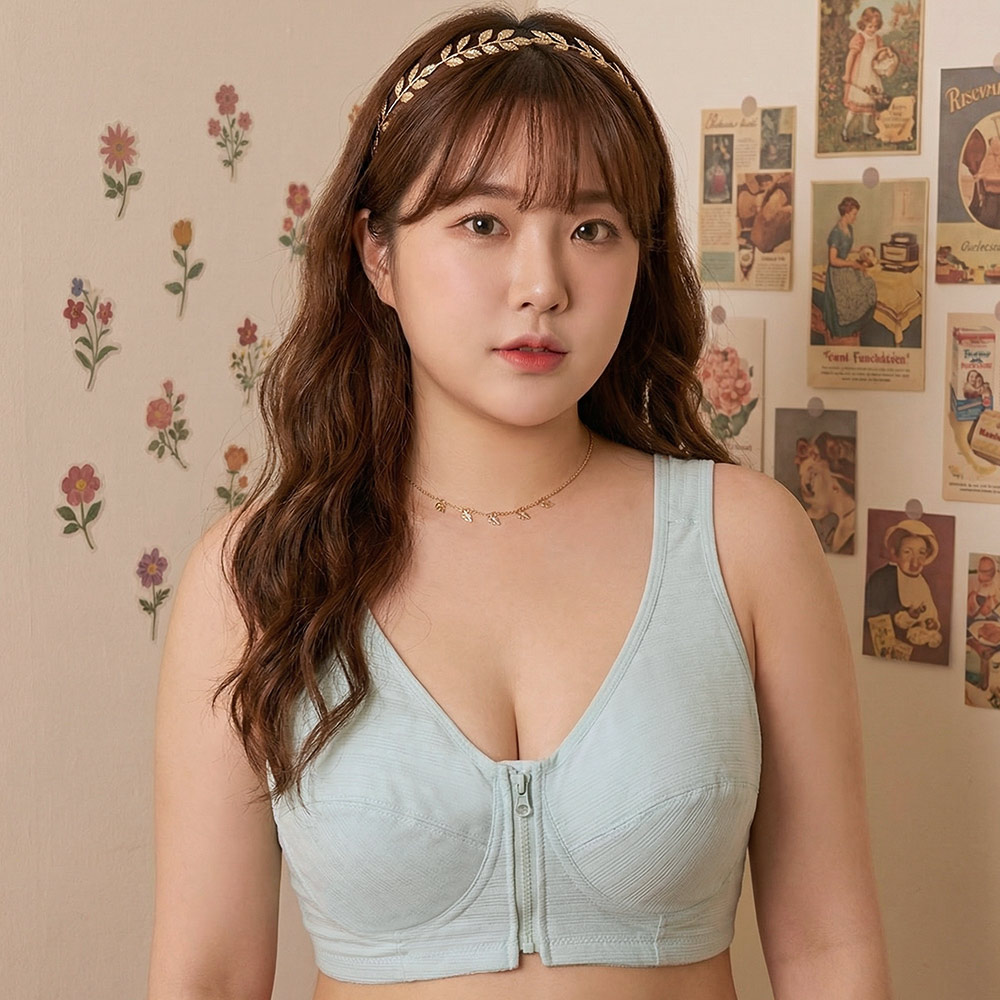 前開式拉鍊 絲棉透氣內衣 38-46 CD罩杯(淺綠)