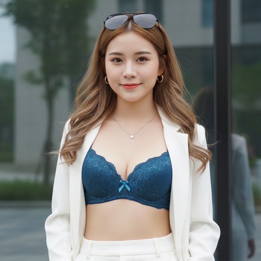 花蕾 軟鋼圈 深V低脊心包覆機能型內衣B罩杯(藍綠色)