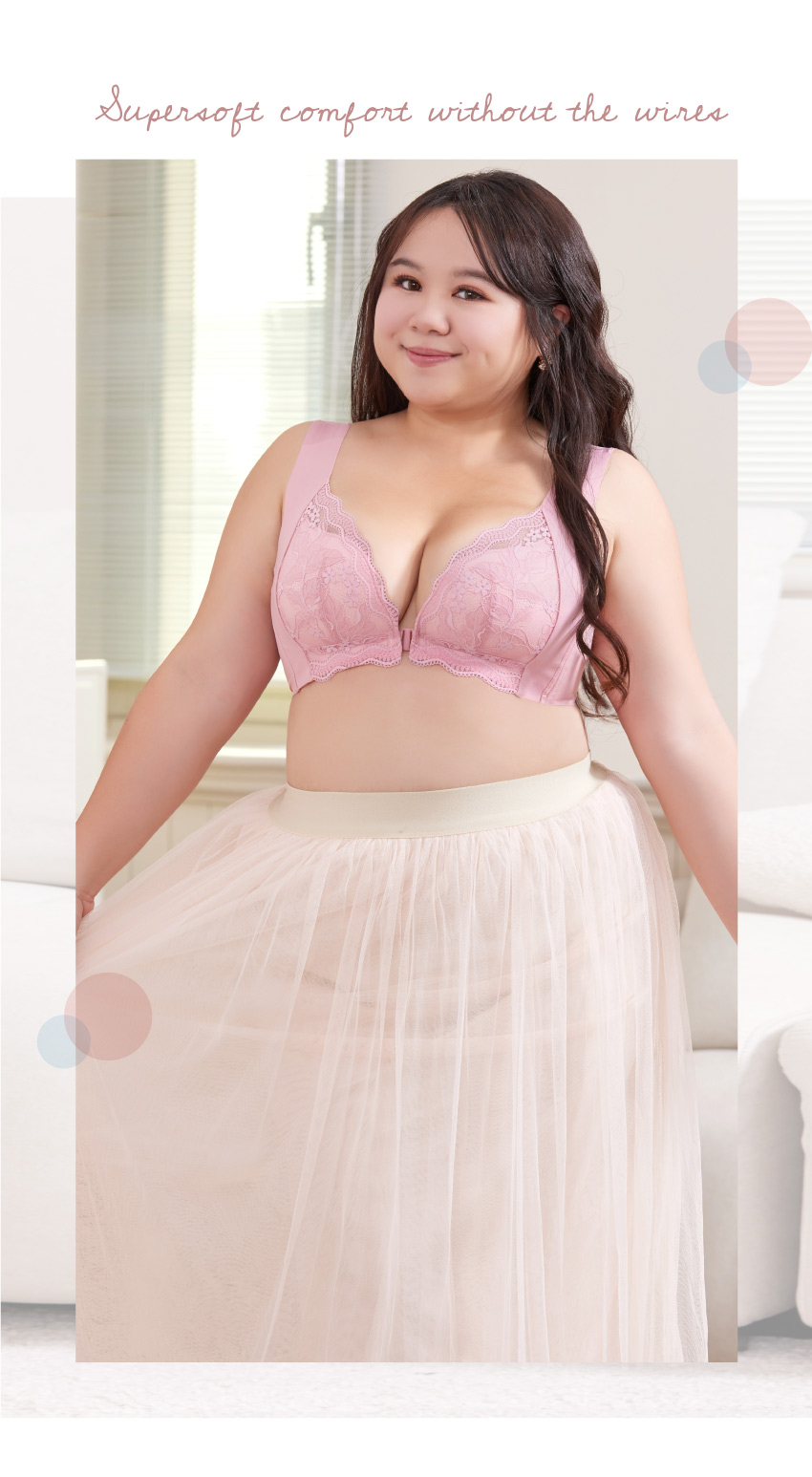 花甜禮夏 前扣無痕無鋼圈舒柔內衣(花漾粉)36-44