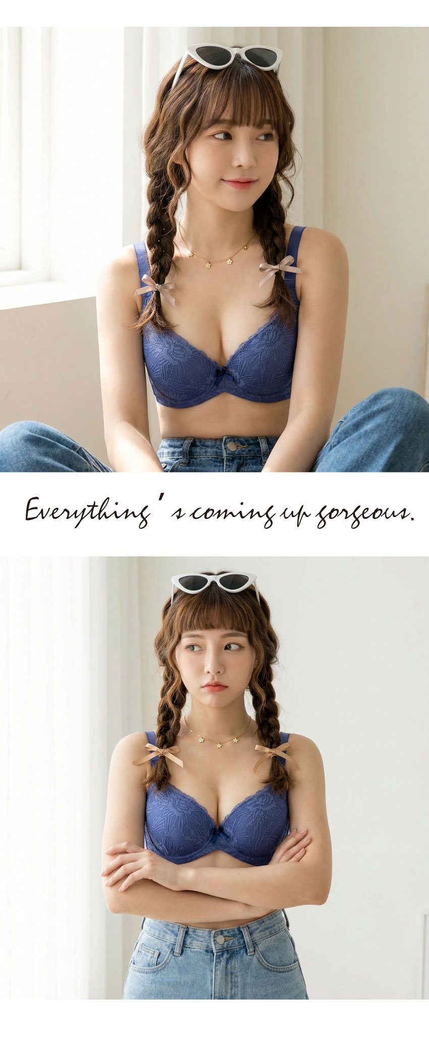 花綻 軟鋼圈 深V低脊心包覆機能型內衣D罩杯(藍)