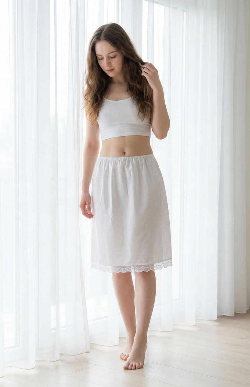 MIT舒適棉質套裙(白)(防走光襯裙)