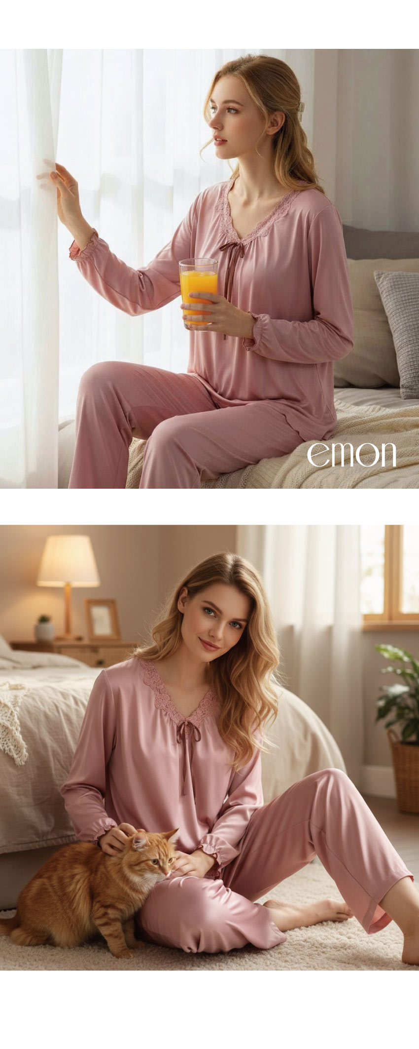 微光 絲柔緞面 睡衣睡褲成套組(豆沙紅)