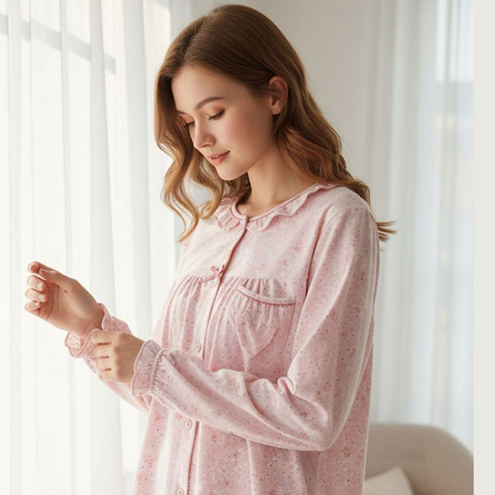 田園小花 柔軟舒眠棉質 睡衣睡褲成套組(粉色)