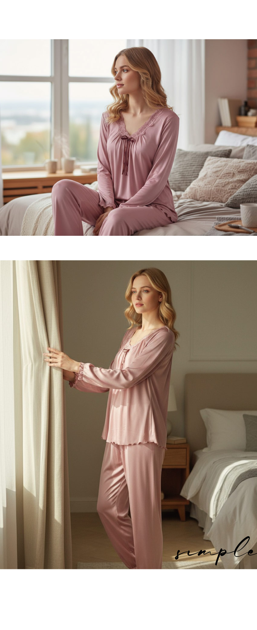 微光 絲柔緞面 睡衣睡褲成套組(駱駝色)