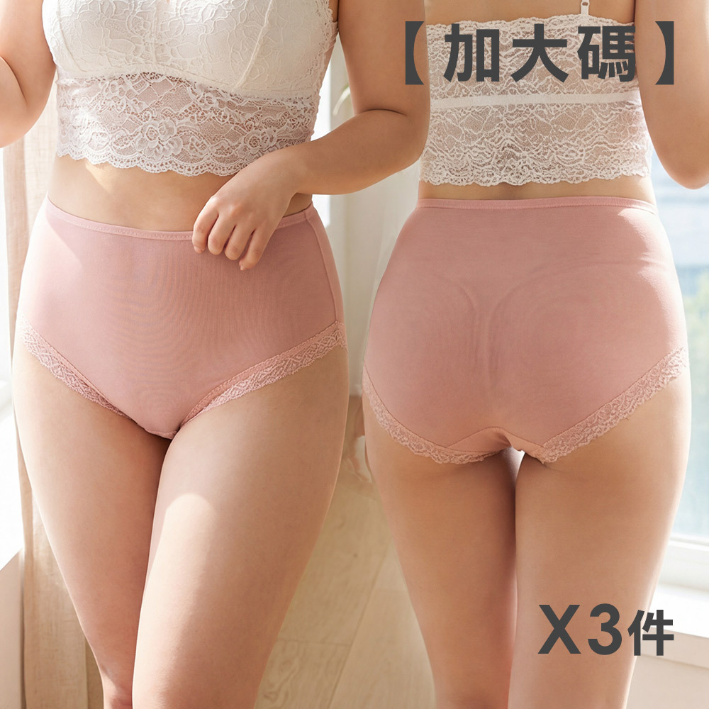 石墨烯 性感透膚 高腰網紗三角褲 3件組(隨機色) 加大碼